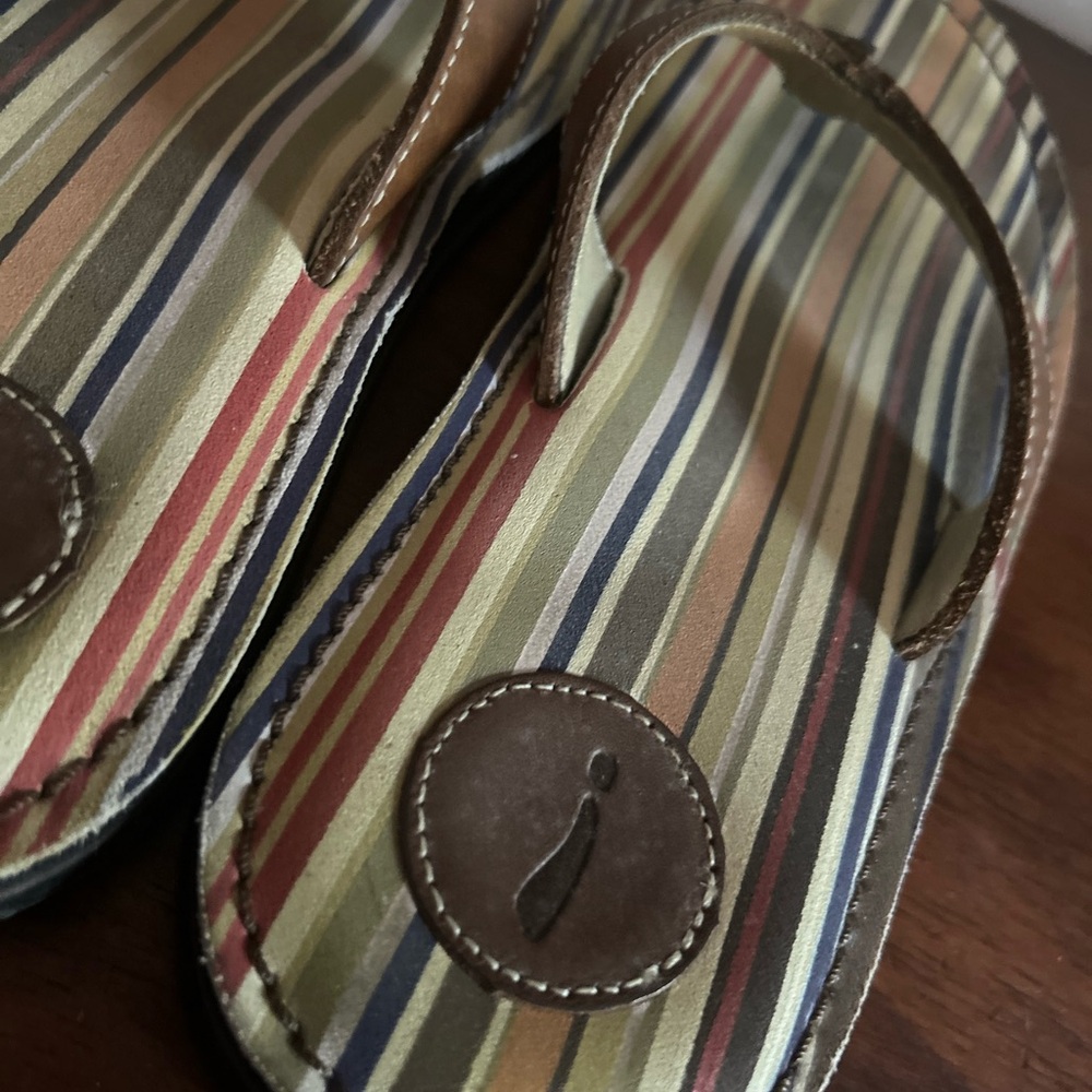 Privo Striped Leather Flip Flops - Picture 3 of 5